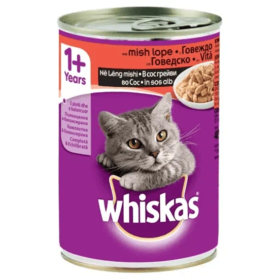 ויסקאס מזון משלים שימורים בקר לחתול 400 גרם Whiskas