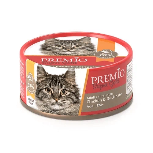 Premio פרמיו שימור פטה עוף וברווז לחתול בוגר 85 גרם