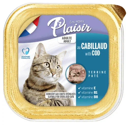 מעדן פטה פלז'יר לחתול בטעם דג קוד 100 גרם Plaisir