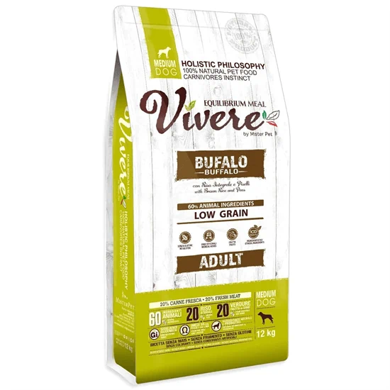 Vivere ויורה מזון הוליסטי באפלו לכלב בוגר מגזע בינוני 12 ק"ג