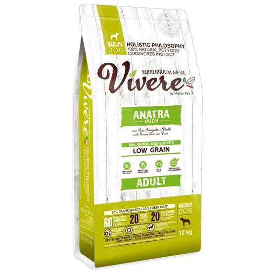 Vivere ויורה מזון הוליסטי ברווז לכלבים בוגרים מגזע בינוני 12 ק"ג