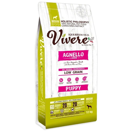 Vivere ויורה מזון הוליסטי כבש לגורי כלבים מגזע בינוני 12 ק"ג