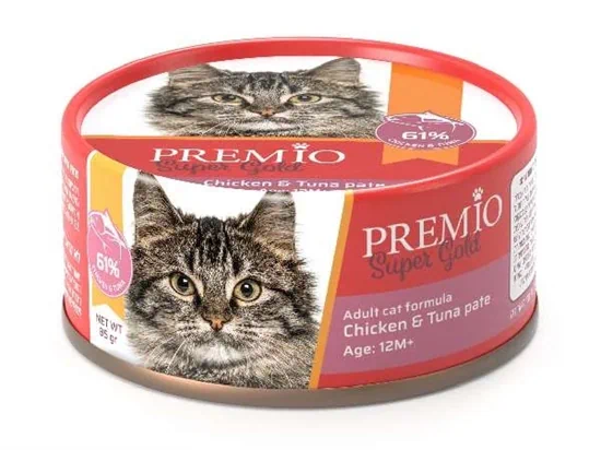 Premio פרמיו שימור פטה עוף וטונה לחתול בוגר 85 גרם